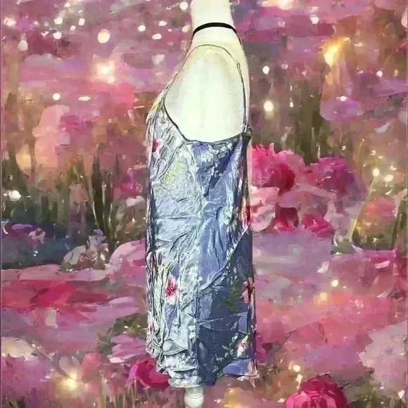 Y2K 90s Sand Blue Floral Satin Midi Slip Dress By LA Intimates - Picture 3 of 9